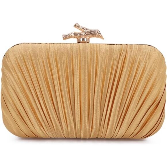 Handbags - Clutch Purses Pleated with Chain Dark Gold